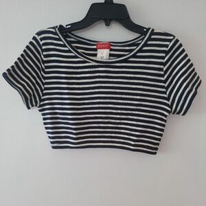 Esprit Blue and White Striped Crop Top Size L